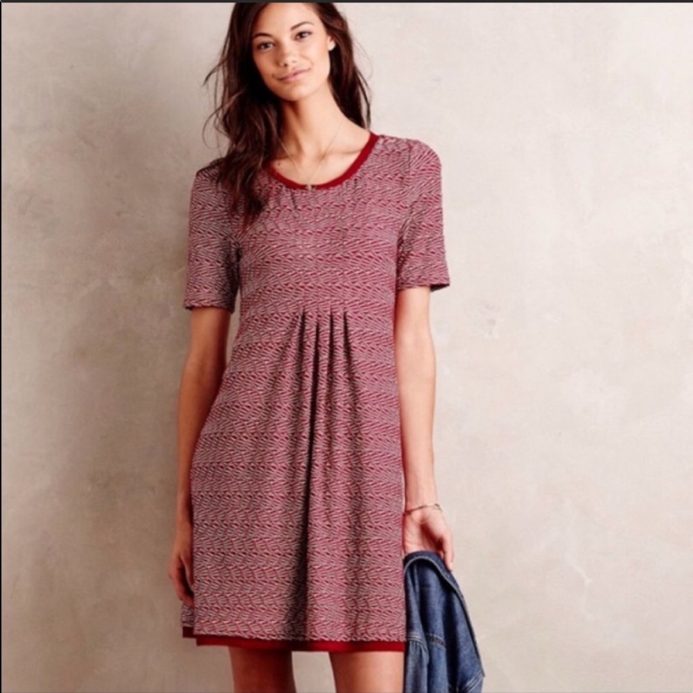 Anthropologie Red and Black Patterned Dress